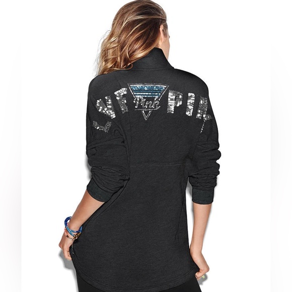 Victoria’s Secret PINK Bling Quarter Snap Gray & Pink Varsity Crew Sweatshirt XS - Picture 5 of 10
